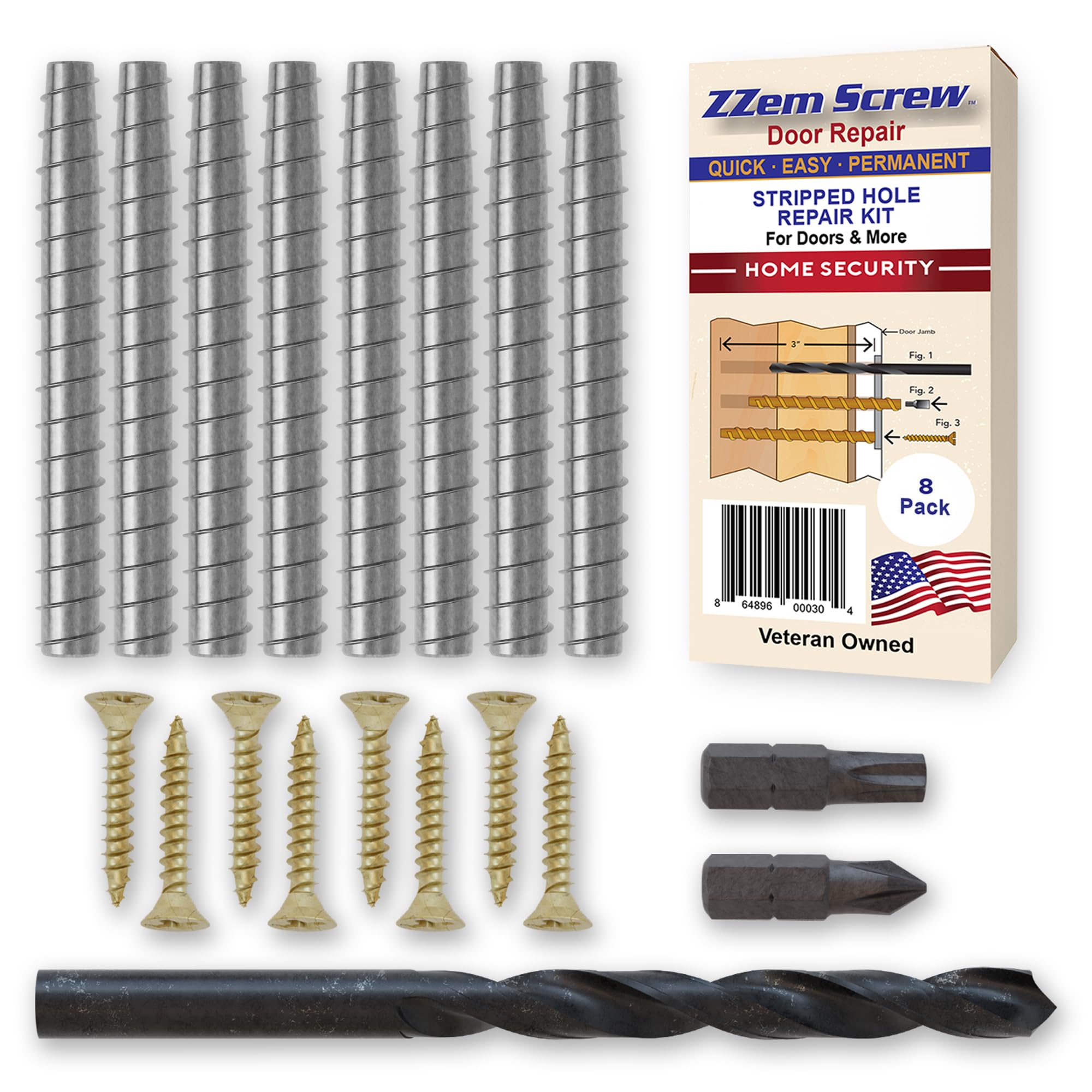 8-PK - #9x3 Steel Screws Permanent Door Hinge Repair Kit – Easy